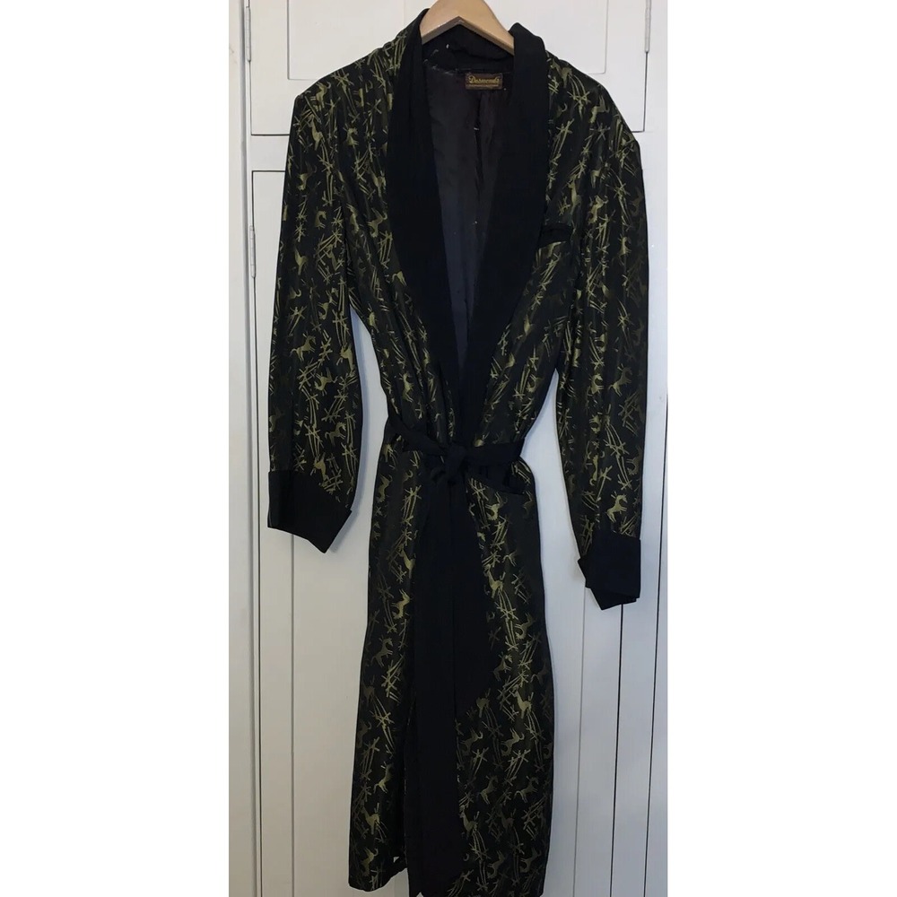VTG 40s 50 60's MCM Desmond's Cal Belted Robe Smoking Jacket black Gold brocade
